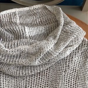 Netted, gray, cowl neck, short sleeve pull over